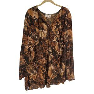 Vintage 90s Brown Whimsical Fairycore Grunge Sheer Flowy Long Sleeve Blouse Top
